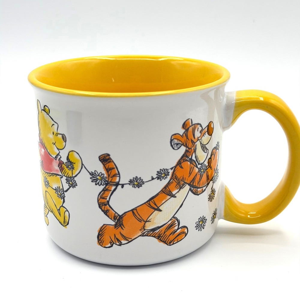 Disney Winnie the Pooh Daisy Days Mug White Yellow Tigger Piglet Eeyore Bright